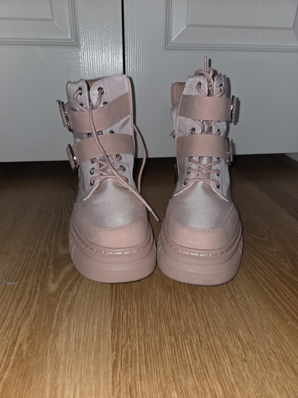 Source Unknown Blush Pink Platform Lace-Up Buckle Boots